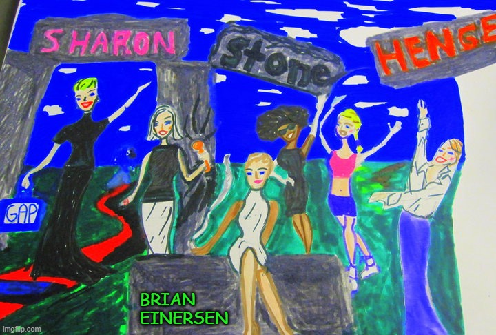 Sharon Stone Henge | BRIAN EINERSEN | image tagged in fashion kartoon,sharon stone,stonehenge,oscar gowns,pop art,brian einersen | made w/ Imgflip meme maker