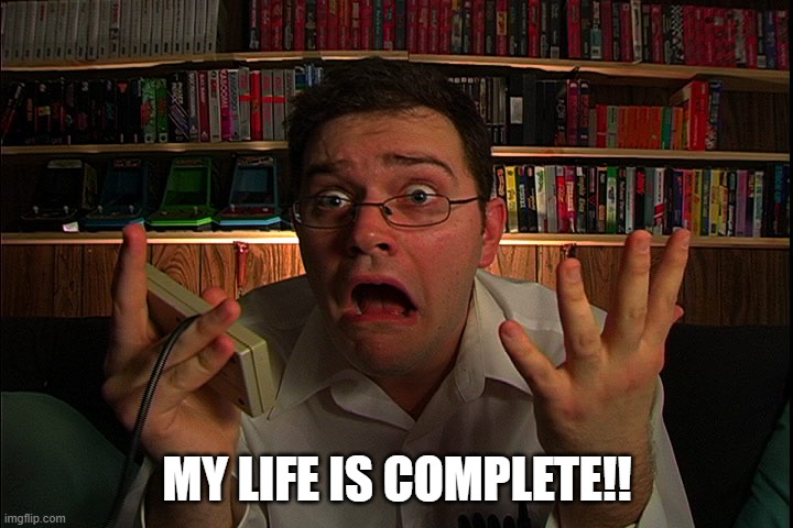 AVGN What were they thinking? | MY LIFE IS COMPLETE!! | image tagged in avgn what were they thinking | made w/ Imgflip meme maker