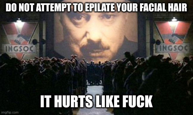 Big brother  | DO NOT ATTEMPT TO EPILATE YOUR FACIAL HAIR; IT HURTS LIKE FUCK | image tagged in big brother | made w/ Imgflip meme maker