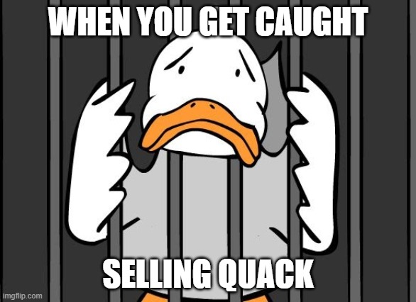 selling quack | WHEN YOU GET CAUGHT; SELLING QUACK | image tagged in fun,prison,drugs | made w/ Imgflip meme maker