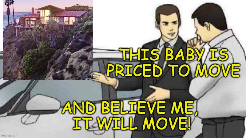 Car Salesman Slaps Roof Of Car Meme | THIS BABY IS PRICED TO MOVE AND BELIEVE ME, 
IT WILL MOVE! | image tagged in memes,car salesman slaps roof of car | made w/ Imgflip meme maker