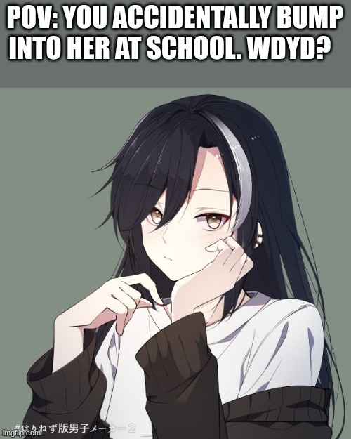 Friendship or romance RP, if romance males preffered but not required, no joke or bambi OCs, no ERP, and no killing her. | POV: YOU ACCIDENTALLY BUMP INTO HER AT SCHOOL. WDYD? | image tagged in ari | made w/ Imgflip meme maker