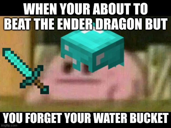 nOOO | WHEN YOUR ABOUT TO BEAT THE ENDER DRAGON BUT; YOU FORGET YOUR WATER BUCKET | image tagged in kirby,minecraft,bosses | made w/ Imgflip meme maker