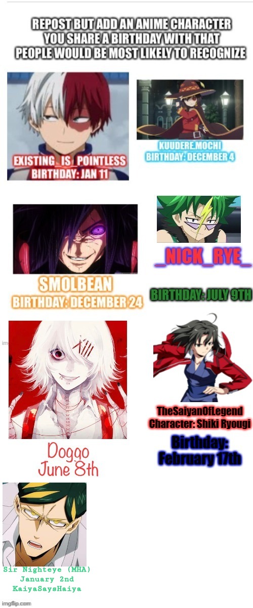 Here you go ^^ | Sir Nighteye (MHA)
January 2nd
KaiyaSaysHaiya | image tagged in repost,anime,birthday | made w/ Imgflip meme maker