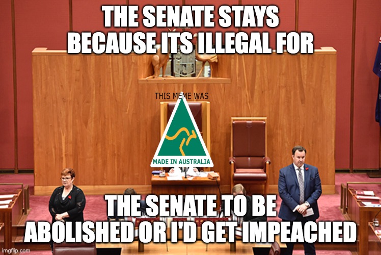 You must be relieved that the senate is staying but we'll need an HoS | THE SENATE STAYS BECAUSE ITS ILLEGAL FOR; THE SENATE TO BE ABOLISHED OR I'D GET IMPEACHED | image tagged in auservative the senator,senate stays | made w/ Imgflip meme maker