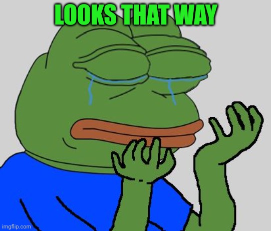 pepe cry | LOOKS THAT WAY | image tagged in pepe cry | made w/ Imgflip meme maker