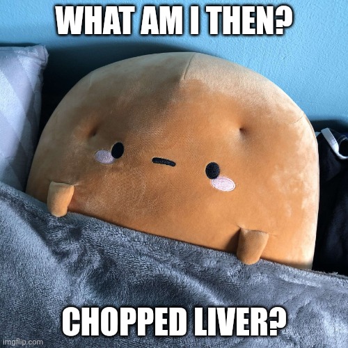 Damn Potato | WHAT AM I THEN? CHOPPED LIVER? | image tagged in damn potato | made w/ Imgflip meme maker