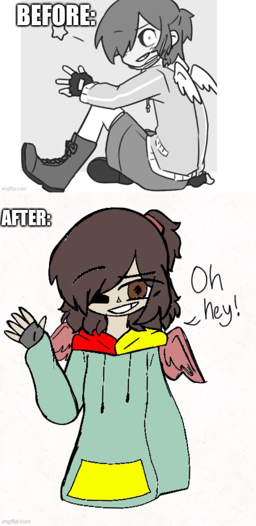 Giving this mf oc a glow up. | BEFORE:; AFTER: | image tagged in oc | made w/ Imgflip meme maker