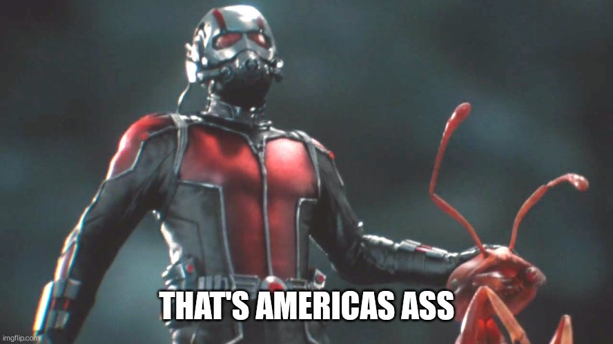 That part was hilarious | THAT'S AMERICAS ASS | image tagged in ant man | made w/ Imgflip meme maker