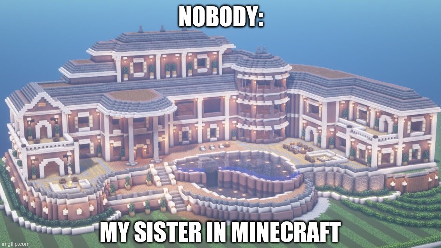 Minecraft Mansion | NOBODY:; MY SISTER IN MINECRAFT | image tagged in minecraft | made w/ Imgflip meme maker