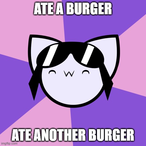 It's cool@ | ATE A BURGER; ATE ANOTHER BURGER | image tagged in unexpected wholesome internet / oblivous internet user | made w/ Imgflip meme maker