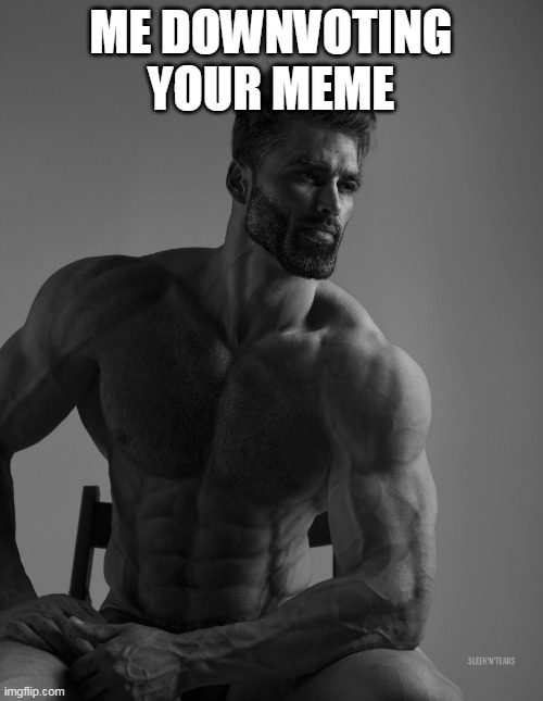 Giga Chad | ME DOWNVOTING YOUR MEME | image tagged in giga chad | made w/ Imgflip meme maker