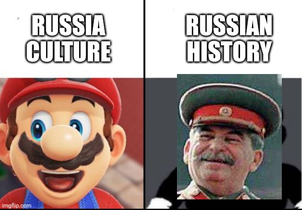 Russian History Is the best |  RUSSIAN HISTORY; RUSSIA CULTURE | image tagged in happy mario vs dark mario,russia | made w/ Imgflip meme maker