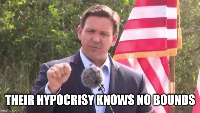 Florida Governor Ron DeSantis | THEIR HYPOCRISY KNOWS NO BOUNDS | image tagged in florida governor ron desantis | made w/ Imgflip meme maker