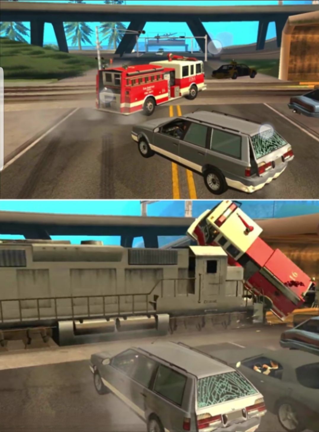 High Quality GTA SA Train vs Firetruck Meme Blank Meme Template