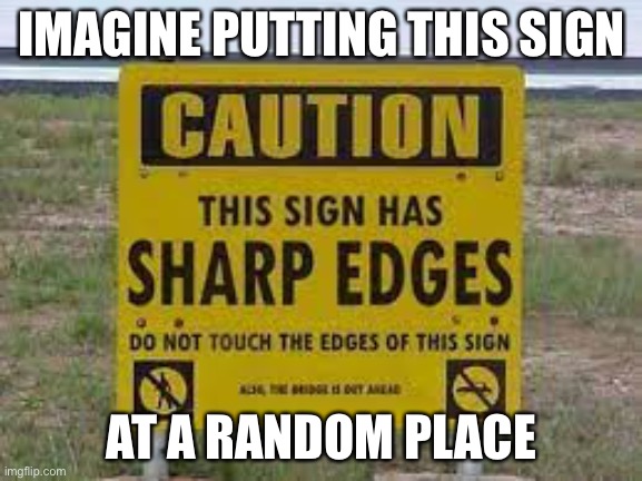 Why does this sign exist? | IMAGINE PUTTING THIS SIGN; AT A RANDOM PLACE | image tagged in stupid signs | made w/ Imgflip meme maker