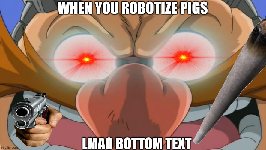 Eggman memes | WHEN YOU ROBOTIZE PIGS; LMAO BOTTOM TEXT | image tagged in eggman,robotized pigs | made w/ Imgflip meme maker