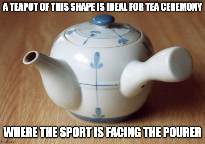 Kyusu | A TEAPOT OF THIS SHAPE IS IDEAL FOR TEA CEREMONY; WHERE THE SPORT IS FACING THE POURER | image tagged in teapot,memes | made w/ Imgflip meme maker
