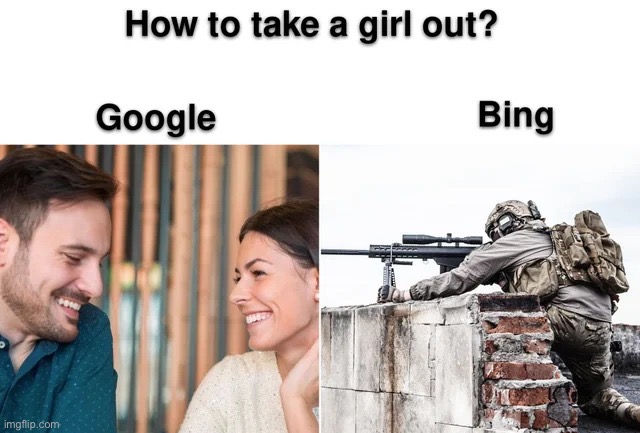 Bing | image tagged in bing,google,sniper | made w/ Imgflip meme maker