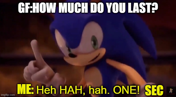sonic one | GF:HOW MUCH DO YOU LAST? ME:; SEC | image tagged in sonic one | made w/ Imgflip meme maker