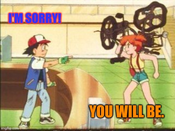 Misty Problems | I'M SORRY! YOU WILL BE. | image tagged in misty,problems,pokemon,ash ketchum,anime | made w/ Imgflip meme maker