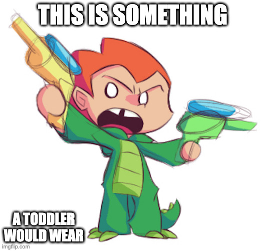 Pico in Dragon Onesie | THIS IS SOMETHING; A TODDLER WOULD WEAR | image tagged in pico,newgrounds,memes | made w/ Imgflip meme maker