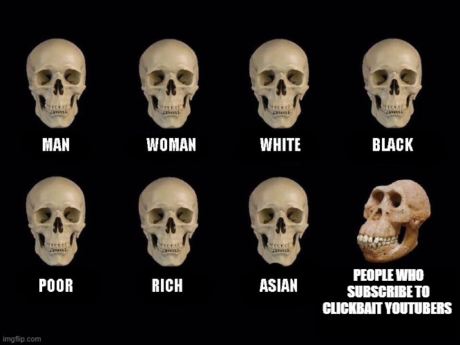 clickbait youtubers in a nutshell | PEOPLE WHO SUBSCRIBE TO CLICKBAIT YOUTUBERS | image tagged in empty skulls of truth | made w/ Imgflip meme maker