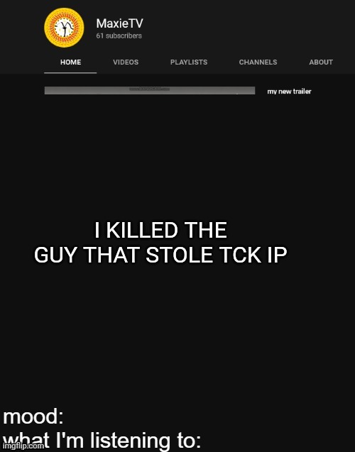 Holy shit | I KILLED THE GUY THAT STOLE TCK IP | image tagged in new maxietv temp | made w/ Imgflip meme maker
