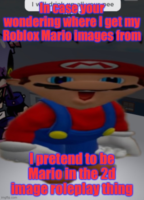 mereo | In case your wondering where I get my Roblox Mario images from; I pretend to be Mario in the 2d image roleplay thing | image tagged in mereo | made w/ Imgflip meme maker