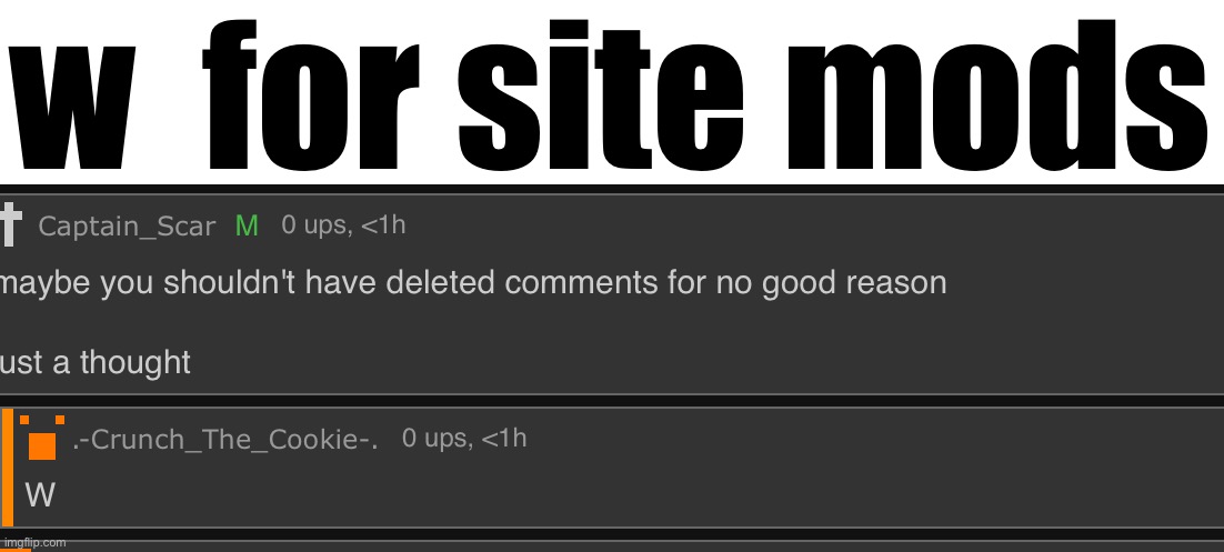 w  for site mods | made w/ Imgflip meme maker