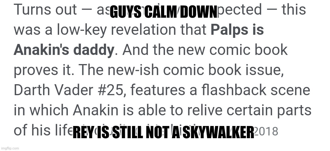 I hope at least | GUYS CALM DOWN; REY IS STILL NOT A SKYWALKER | image tagged in rey,skywalker,palpatine,anakin,the rise of skywalker,star wars | made w/ Imgflip meme maker