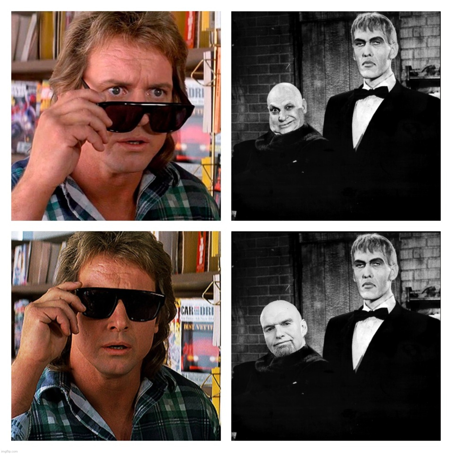 Bad Photoshop Sunday presents:  Uncle Festerman | image tagged in bad photoshop sunday,john fetterman,they live,uncle fester,the addams family,lurch | made w/ Imgflip meme maker