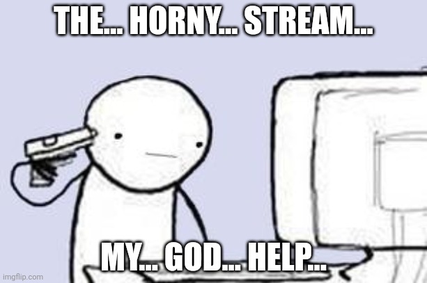 Computer Suicide | THE... HORNY... STREAM... MY... GOD... HELP... | image tagged in computer suicide | made w/ Imgflip meme maker