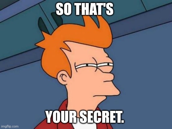 Futurama Fry Meme | SO THAT'S YOUR SECRET. | image tagged in memes,futurama fry | made w/ Imgflip meme maker