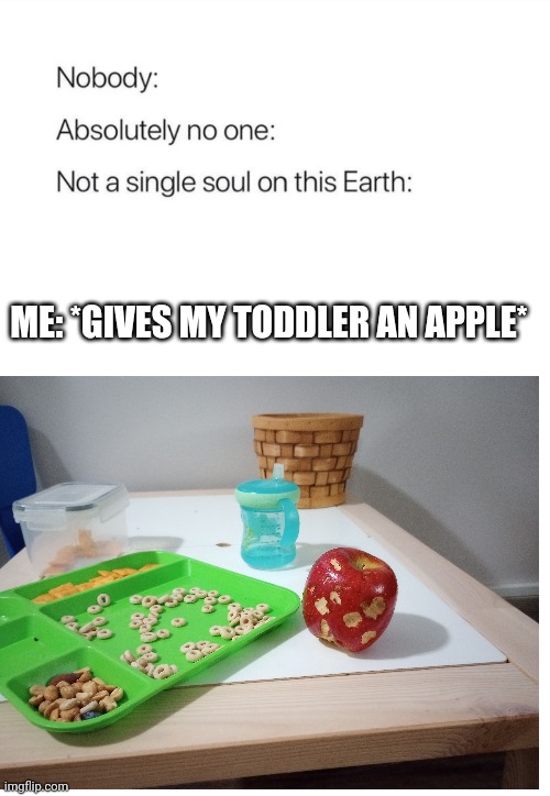 Toddlers are psycho man | ME: *GIVES MY TODDLER AN APPLE* | image tagged in toddler,lol,apples,eating | made w/ Imgflip meme maker