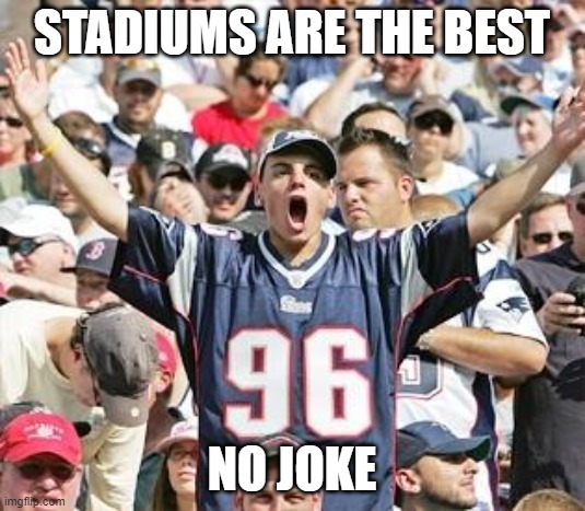 Sports Fans | STADIUMS ARE THE BEST; NO JOKE | image tagged in sports fans | made w/ Imgflip meme maker