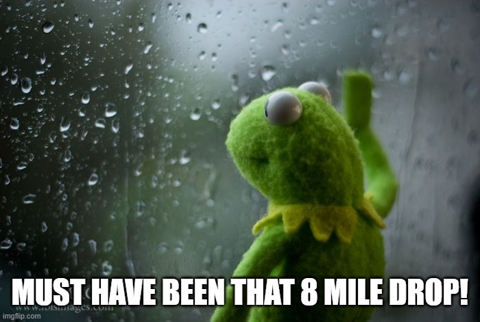 kermit window | MUST HAVE BEEN THAT 8 MILE DROP! | image tagged in kermit window | made w/ Imgflip meme maker