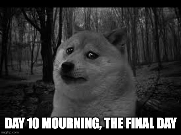 Very sad doge | DAY 10 MOURNING, THE FINAL DAY | image tagged in very sad doge | made w/ Imgflip meme maker