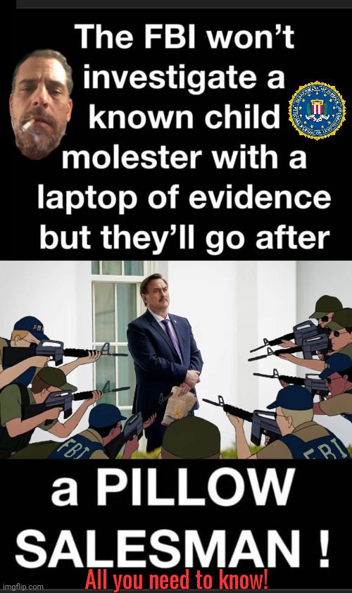 Fbi goes after PILLOW salesman not pervert | All you need to know! | image tagged in black box,hunter biden | made w/ Imgflip meme maker
