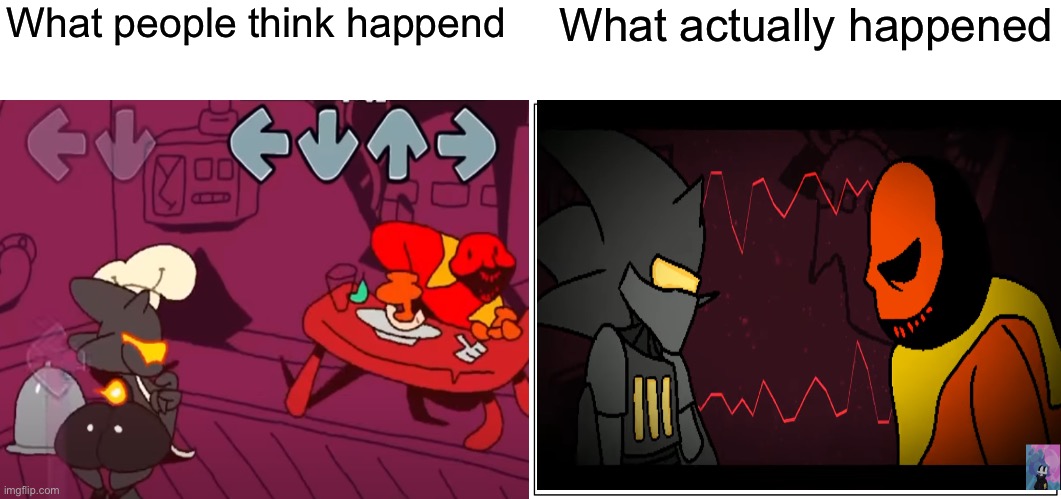 What people think happend; What actually happened | image tagged in memes,blank comic panel 2x1 | made w/ Imgflip meme maker