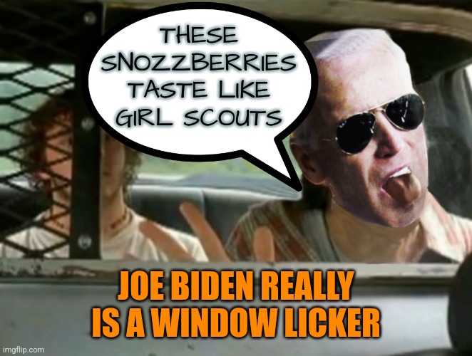 Bidens Windows | THESE SNOZZBERRIES TASTE LIKE GIRL SCOUTS; JOE BIDEN REALLY IS A WINDOW LICKER | image tagged in memes,funny,joe biden,liberals,democrats,old pervert | made w/ Imgflip meme maker