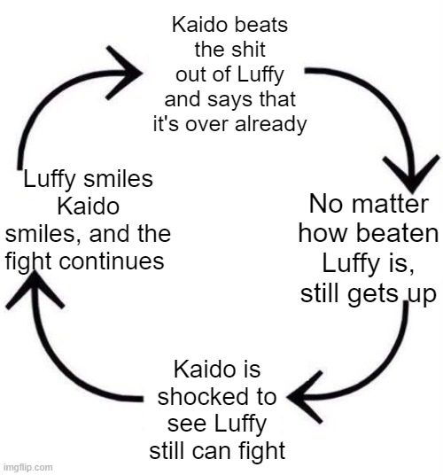 Luffy vs Kaido | Kaido beats the shit out of Luffy and says that it's over already; Luffy smiles Kaido smiles, and the fight continues; No matter how beaten Luffy is, still gets up; Kaido is shocked to see Luffy still can fight | image tagged in the circle of life,luffy vs kaido memes,one piece memes,kaido memes | made w/ Imgflip meme maker