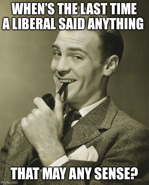 Smug | WHEN’S THE LAST TIME A LIBERAL SAID ANYTHING THAT MAY ANY SENSE? | image tagged in smug | made w/ Imgflip meme maker