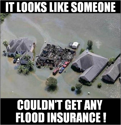 Modern Problems Require Modern Solutions ! | IT LOOKS LIKE SOMEONE; COULDN'T GET ANY 
FLOOD INSURANCE ! | image tagged in modern problems require modern solutions,flooding,fire,insurance,front page | made w/ Imgflip meme maker