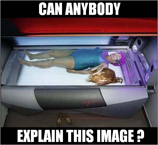 I'm Somewhat Confused ! | CAN ANYBODY; EXPLAIN THIS IMAGE ? | image tagged in confused,sun bed,chicken | made w/ Imgflip meme maker
