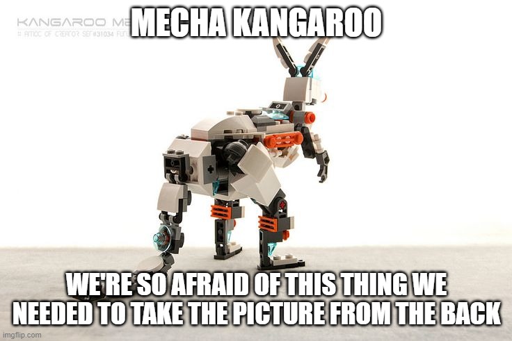 MECHA KANGAROO; WE'RE SO AFRAID OF THIS THING WE NEEDED TO TAKE THE PICTURE FROM THE BACK | made w/ Imgflip meme maker