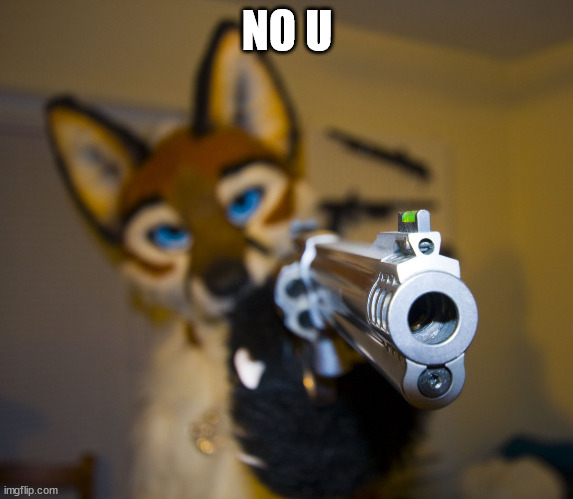 Furry with gun | NO U | image tagged in furry with gun | made w/ Imgflip meme maker