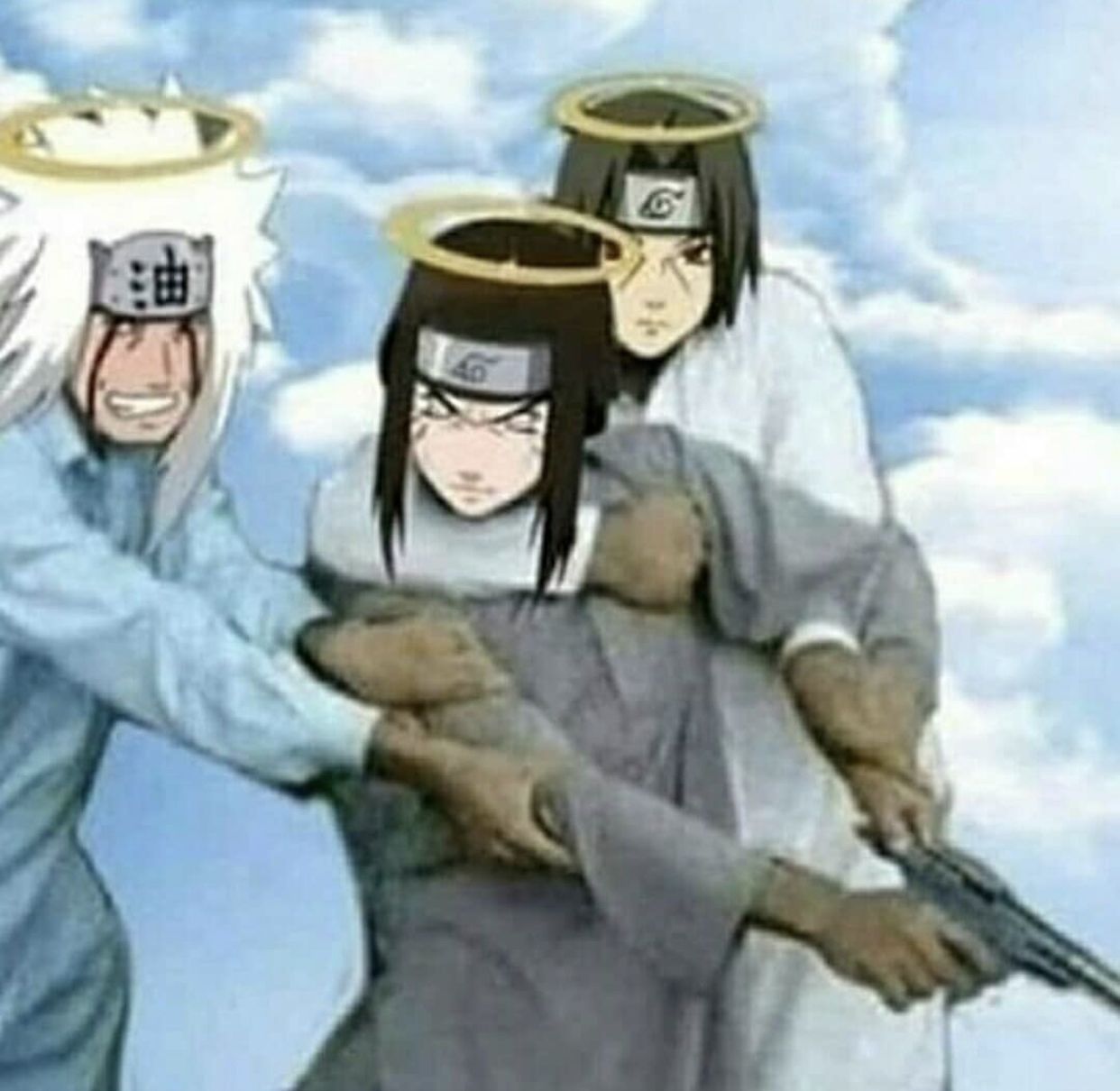 Neji, Jiraiya, and Itachi in Heaven Blank Meme Template
