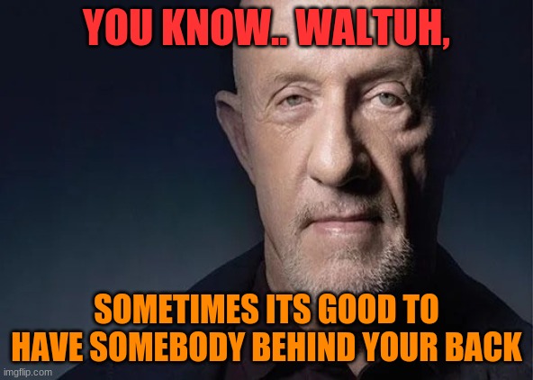 Waltuh | YOU KNOW.. WALTUH, SOMETIMES ITS GOOD TO HAVE SOMEBODY BEHIND YOUR BACK | image tagged in waltuh | made w/ Imgflip meme maker