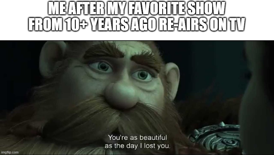 I'm sure we all felt like this with some of the old shows we used to watch |  ME AFTER MY FAVORITE SHOW FROM 10+ YEARS AGO RE-AIRS ON TV | image tagged in you are as beautiful as the day i lost you,tv,childhood | made w/ Imgflip meme maker